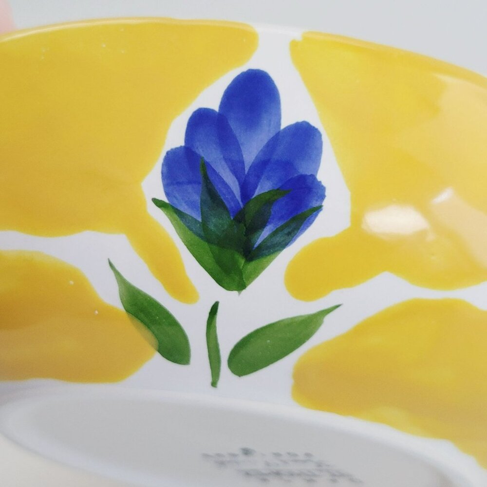 Dansk St. Tropez Individual Pasta Bowl, Yellow & White, Blue Flowers, Mediterran - Picture 5 of 11